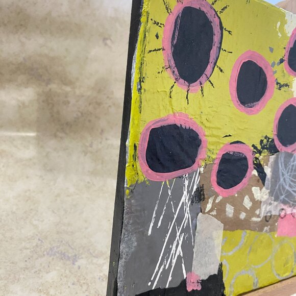 Mini Canvas 8x8 Original Acrylic Art with easel Abstract and collage handmade - Picture 5 of 5